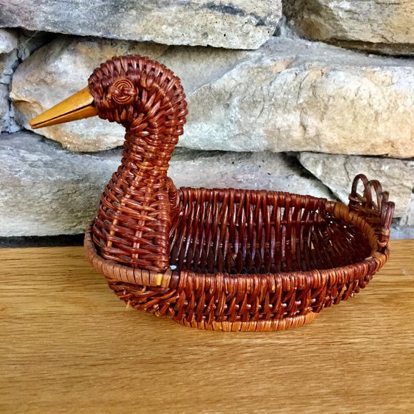 Other - Wicker Duck Basket Boho Decor Succulent Trinkets